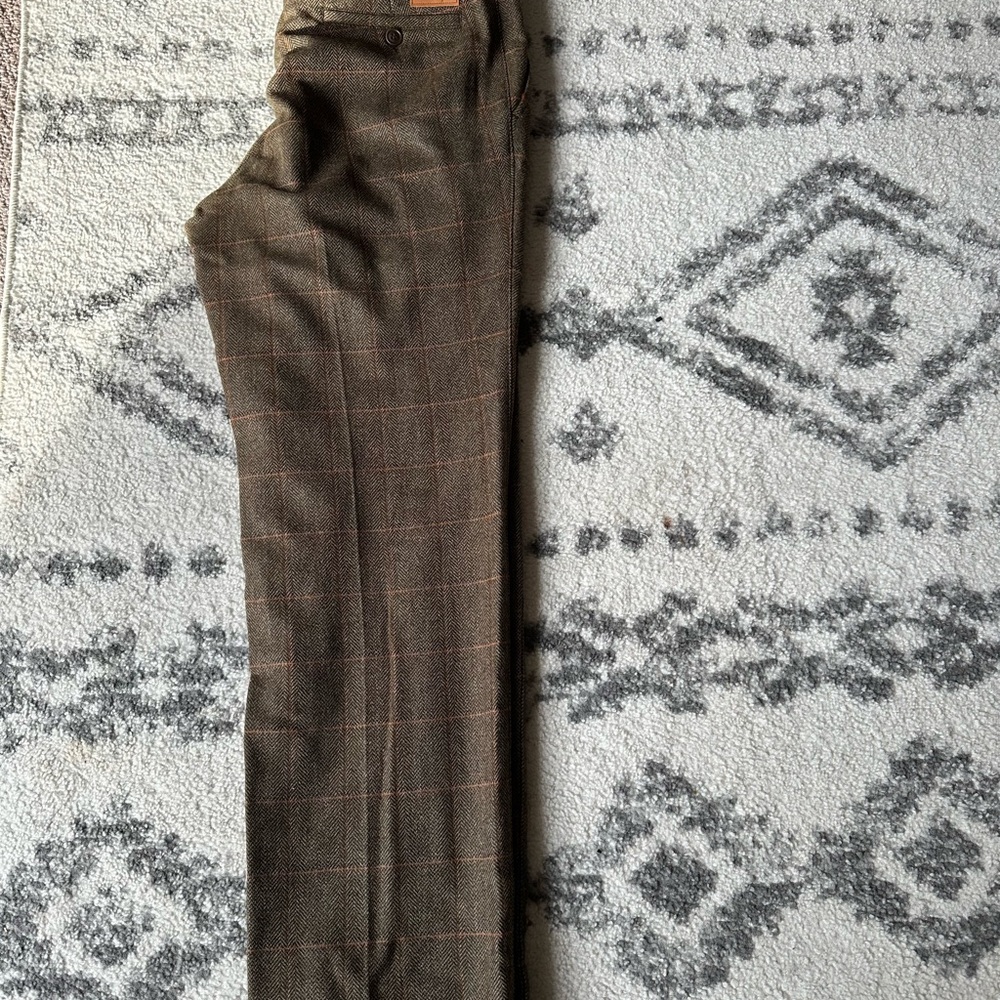 Salvatore Ferragamo Brown Plaid Wool Dress Pants.